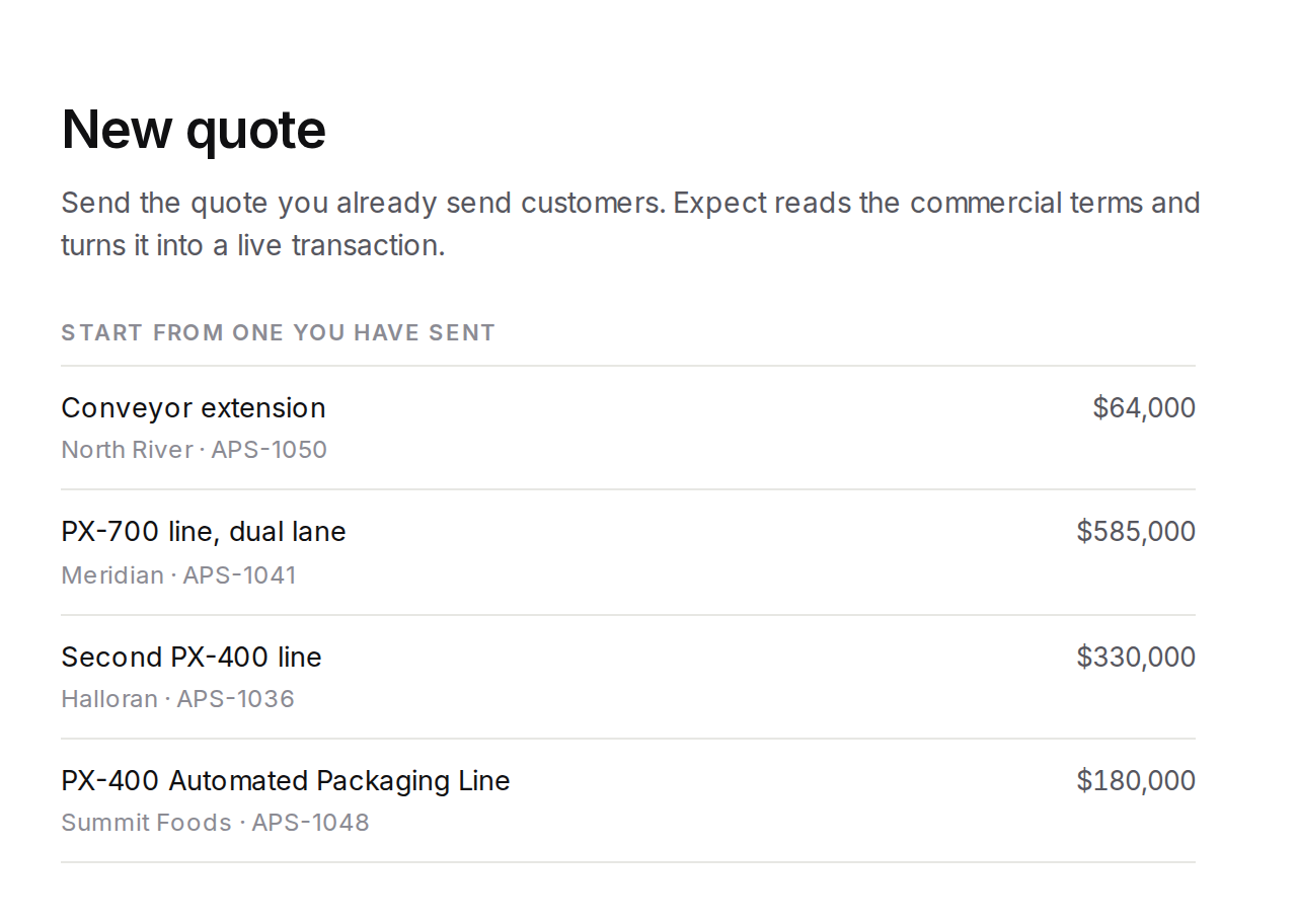 Starting a deal from a quote this seller has already sent