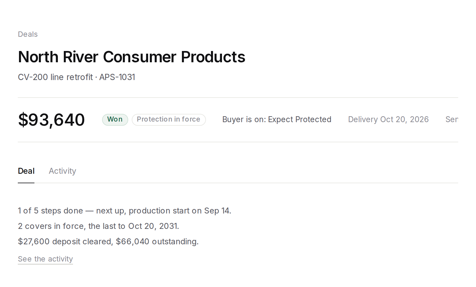 The accepted quote as the transaction record